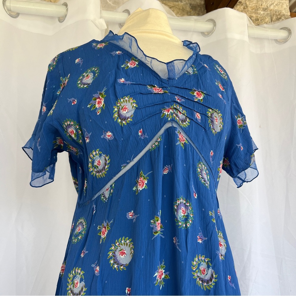 Vintage 90s April Cornell blue floral rayon dress NWT medium - Picture 5 of 17